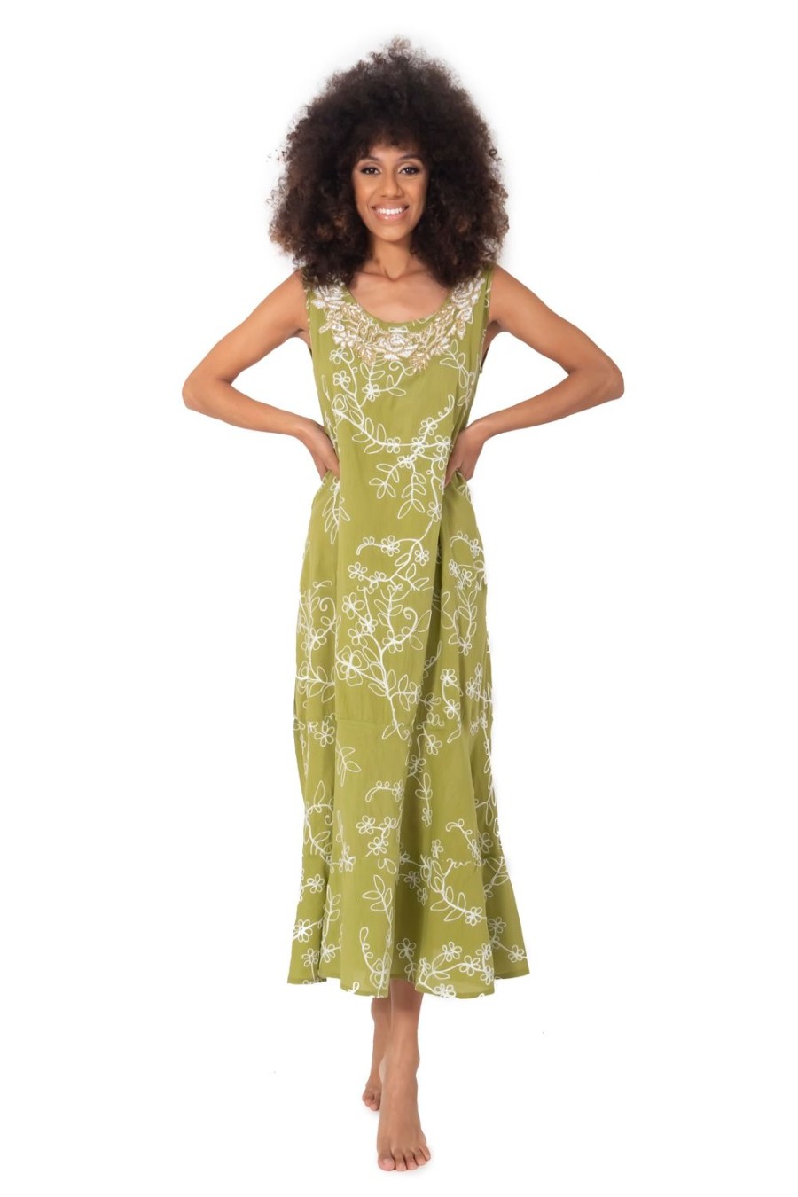 Vetements Iconique J'Habite | Robe Longue Verte Sans Manches Lipari