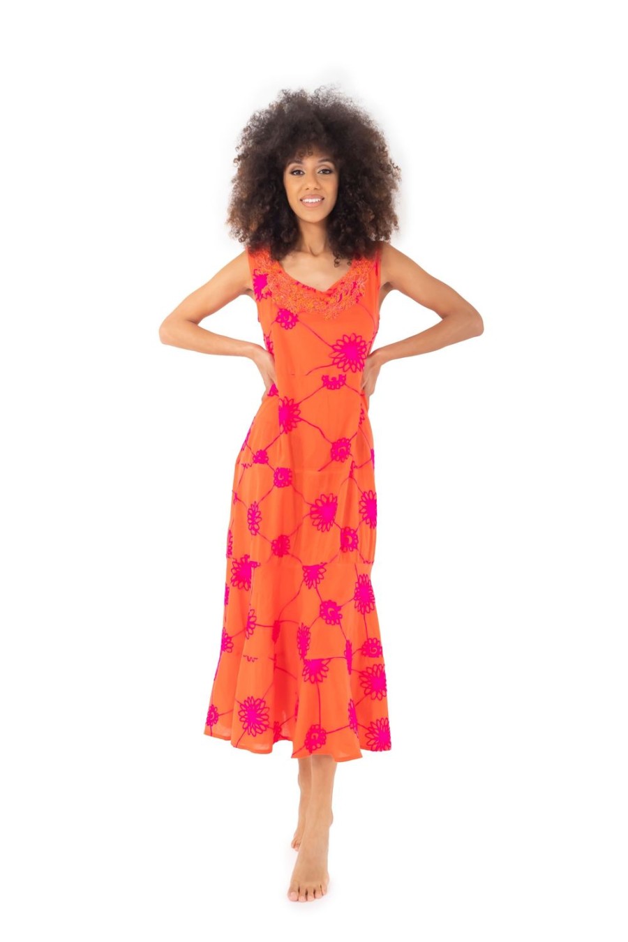 Vetements Iconique J'Habite | Robe Longue Orange Sans Manches Lipari